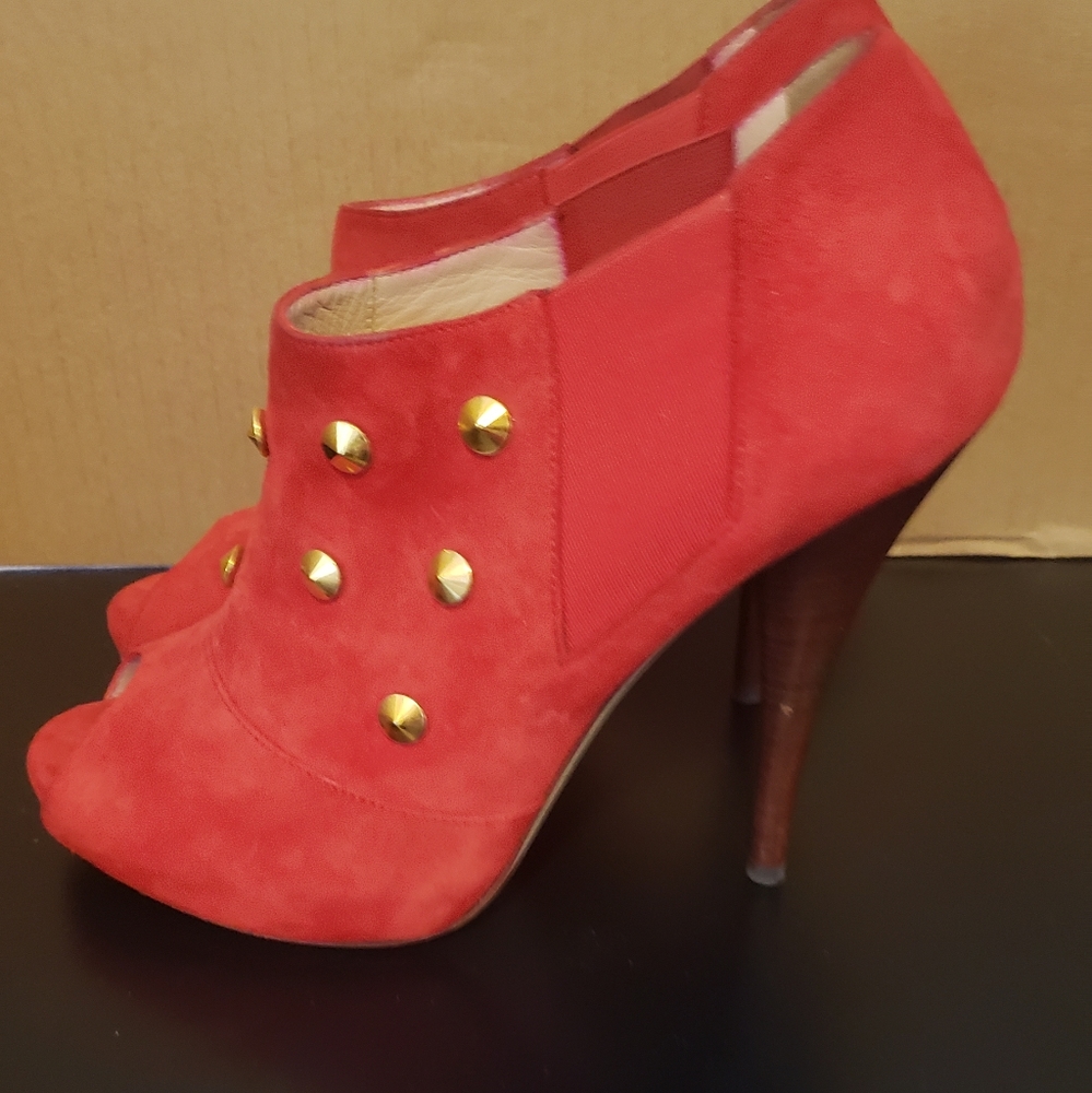 Fendi FF red suede studded booties